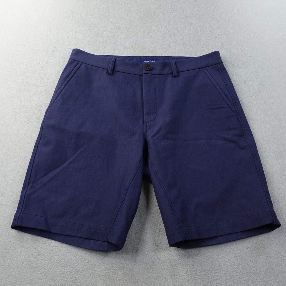 Wool & Prince Shorts Mens 33 Navy Blue 9" Wool Blend Chino Travel Performance